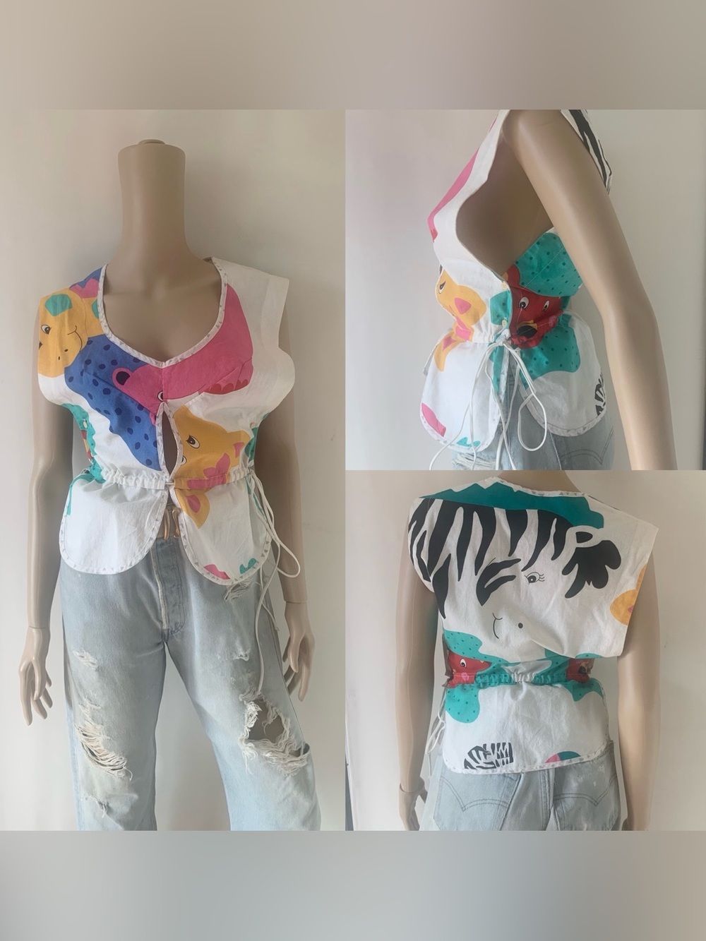 Designer Grey Ant cotton pinafore apron style top w/ a colorful animal print - Picture 15 of 16